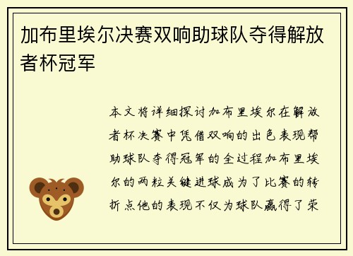 加布里埃尔决赛双响助球队夺得解放者杯冠军 加布里埃尔决赛双响助球队夺得解放者杯冠军